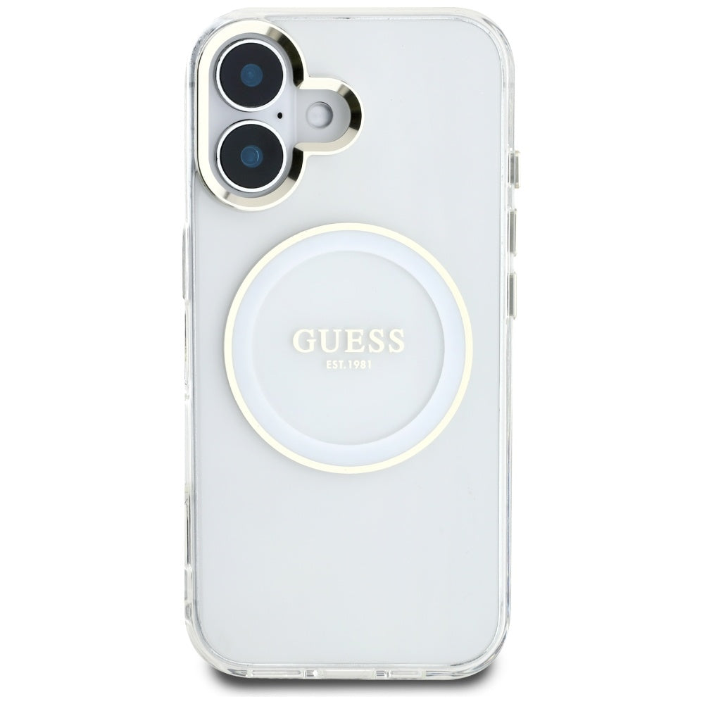 Etui MagSafe dla Apple iPhone 16, Guess, IML Metal Colored Circle, Białe