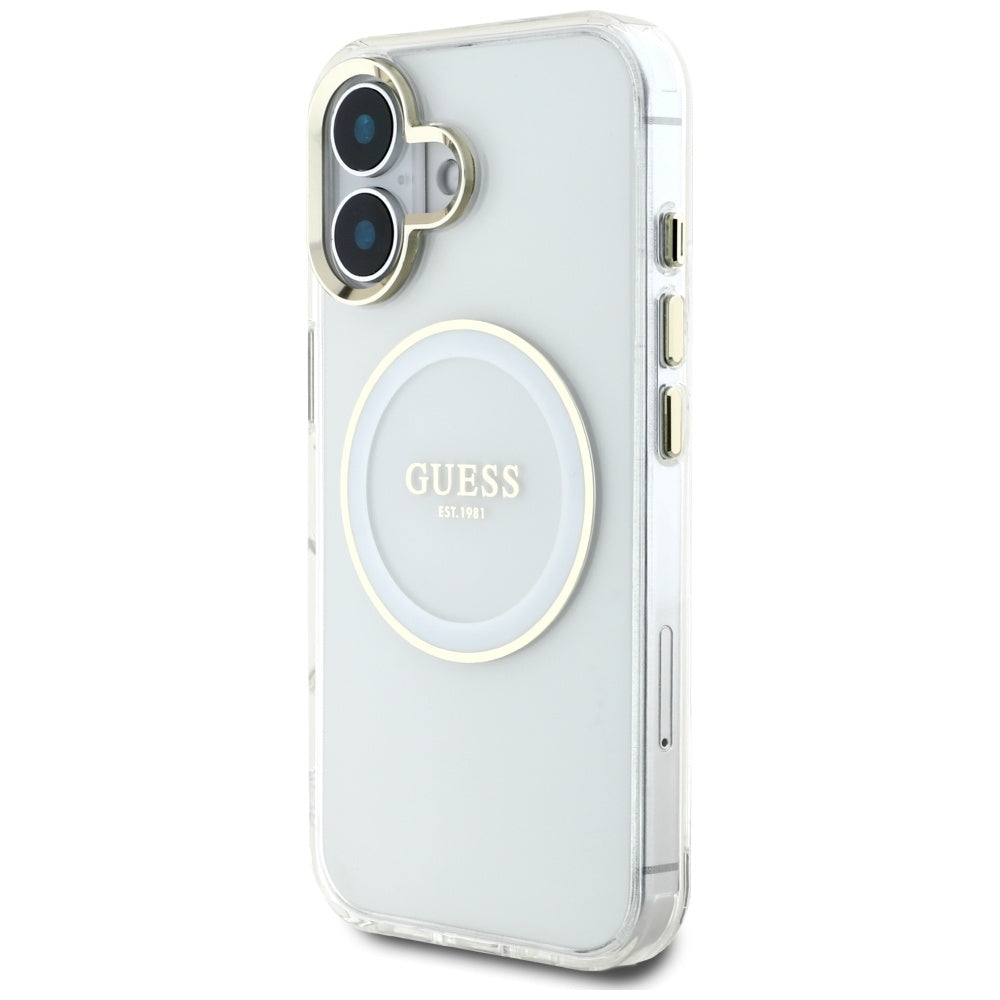 Etui MagSafe dla Apple iPhone 16, Guess, IML Metal Colored Circle, Białe