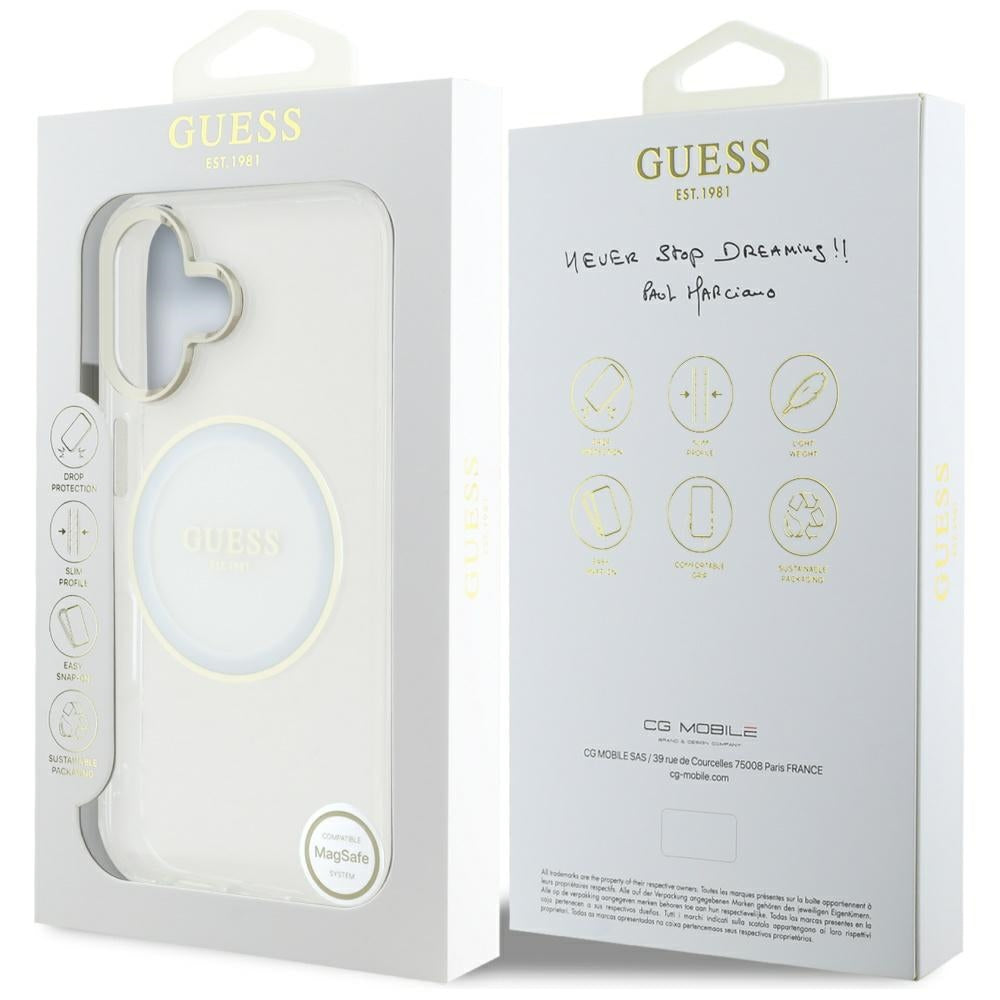 Etui MagSafe dla Apple iPhone 16, Guess, IML Metal Colored Circle, Białe