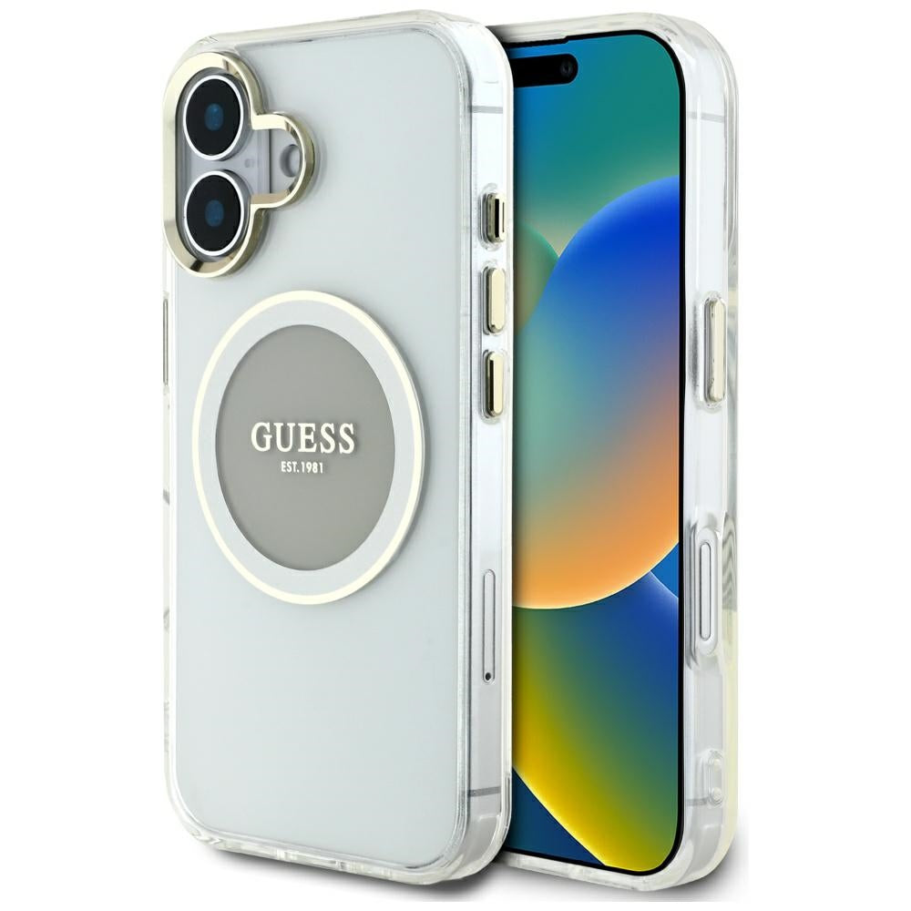 Etui MagSafe dla Apple iPhone 16, Guess, IML Metal Colored Circle, Szare