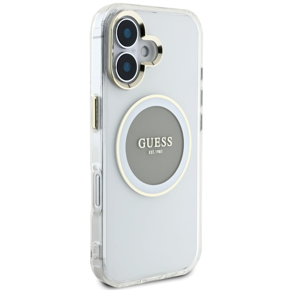 Etui MagSafe dla Apple iPhone 16, Guess, IML Metal Colored Circle, Szare