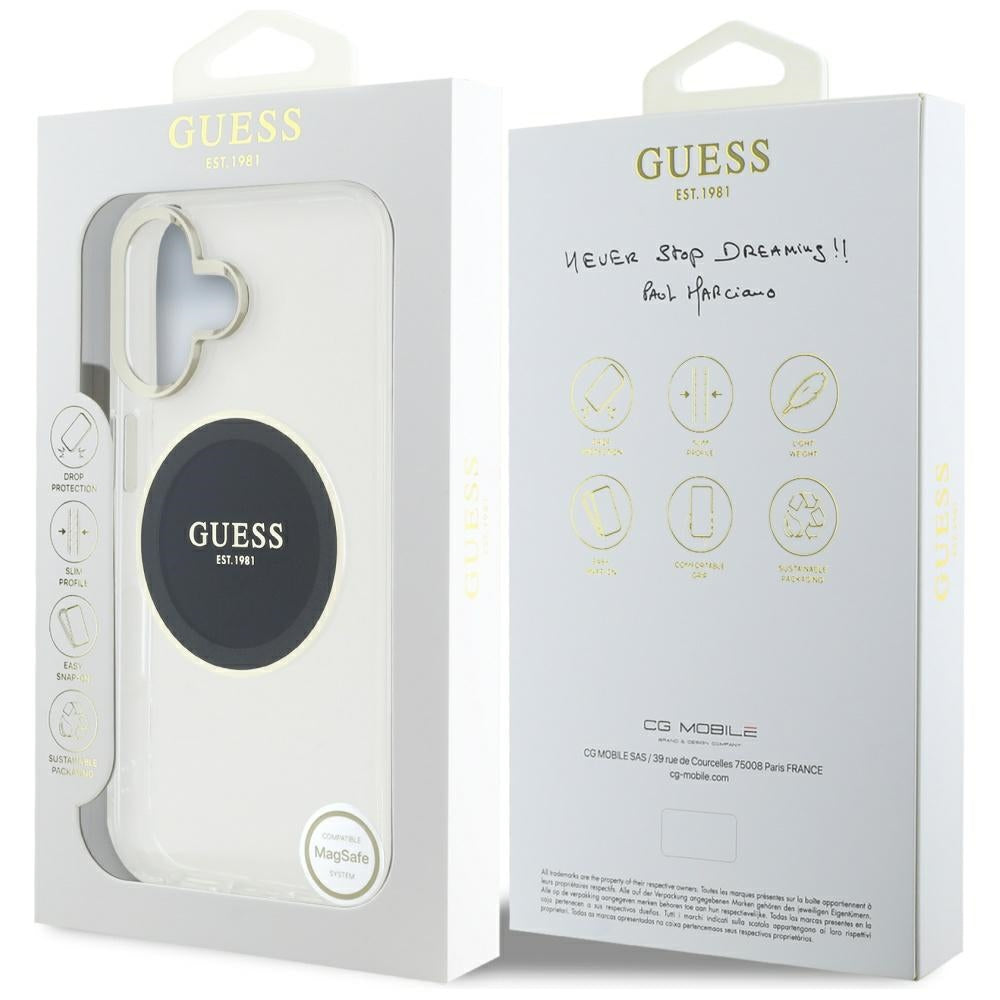 Etui MagSafe dla Apple iPhone 16, Guess, IML Metal Colored Circle, Czarne