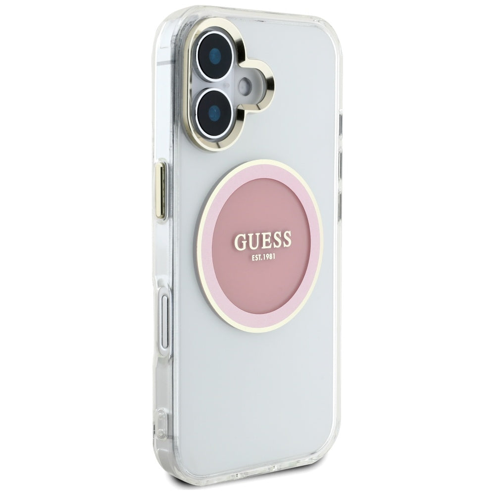 Etui MagSafe dla Apple iPhone 16, Guess, IML Metal Colored Circle, Różowy
