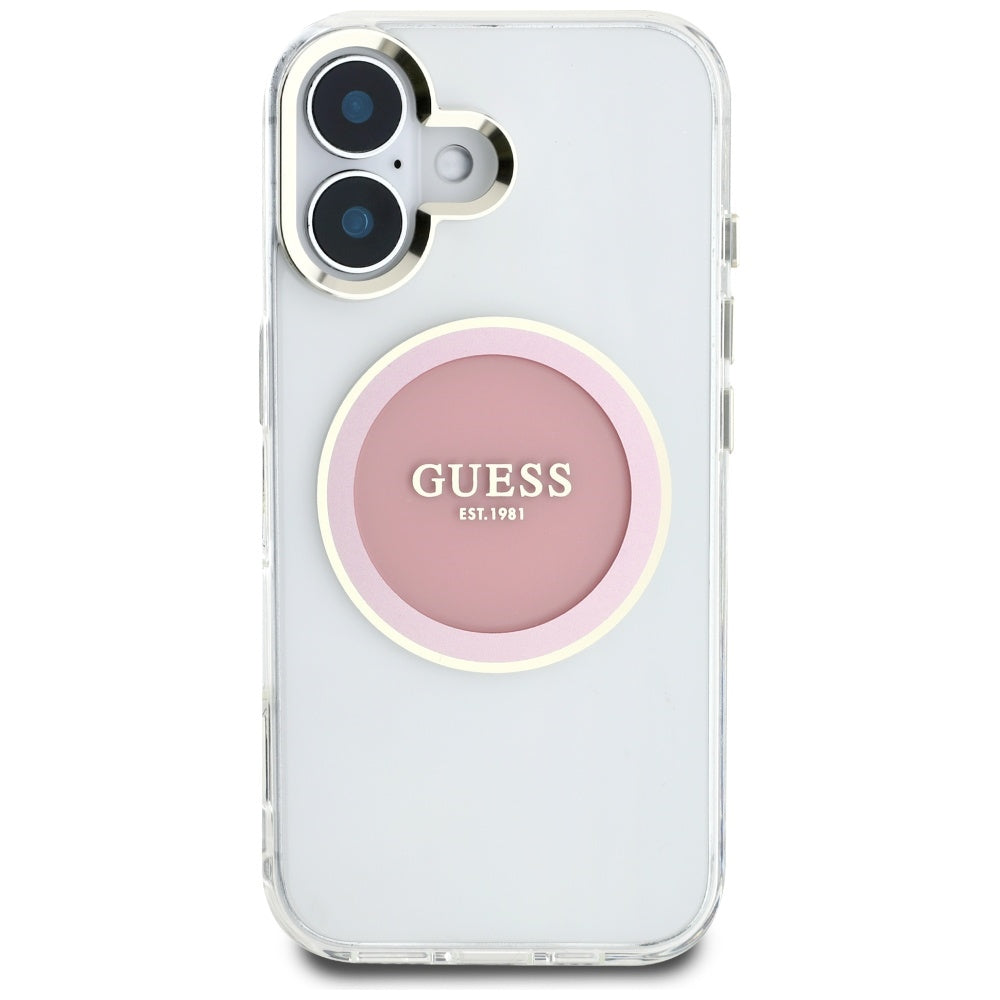 Etui MagSafe dla Apple iPhone 16, Guess, IML Metal Colored Circle, Różowy