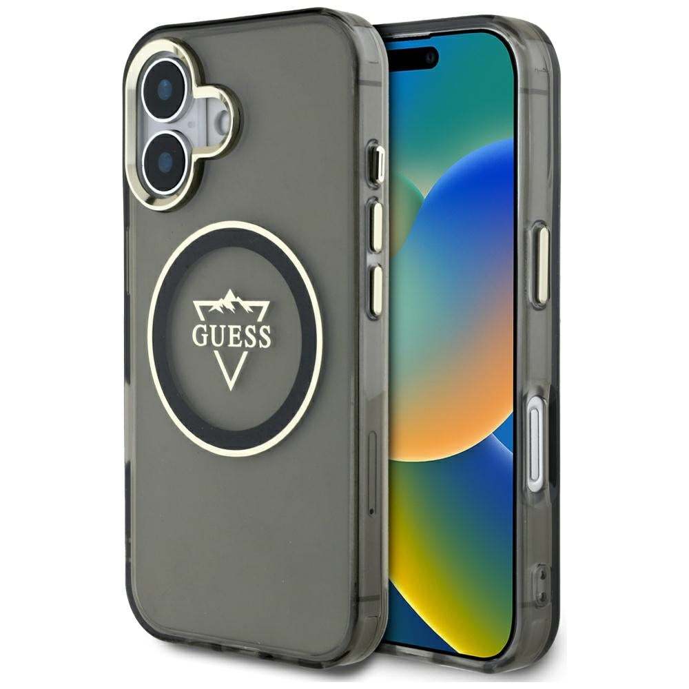 Etui MagSafe dla Apple iPhone 16, Guess, IML Metal Mountain Logo, Czarne