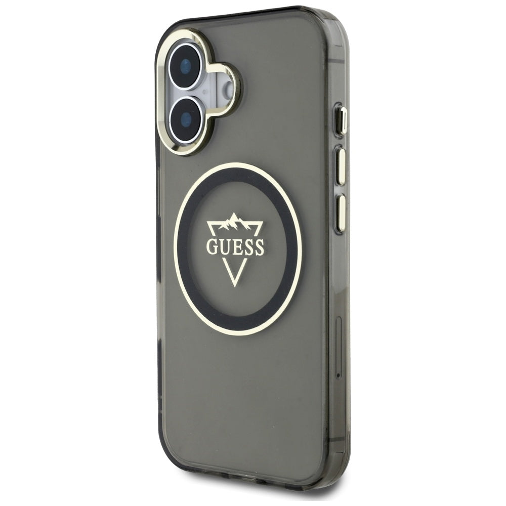 Etui MagSafe dla Apple iPhone 16, Guess, IML Metal Mountain Logo, Czarne