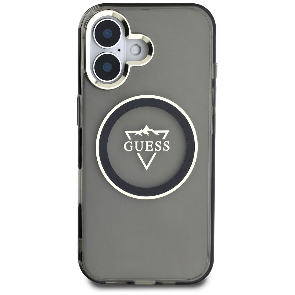 Etui MagSafe dla Apple iPhone 16, Guess, IML Metal Mountain Logo, Czarne