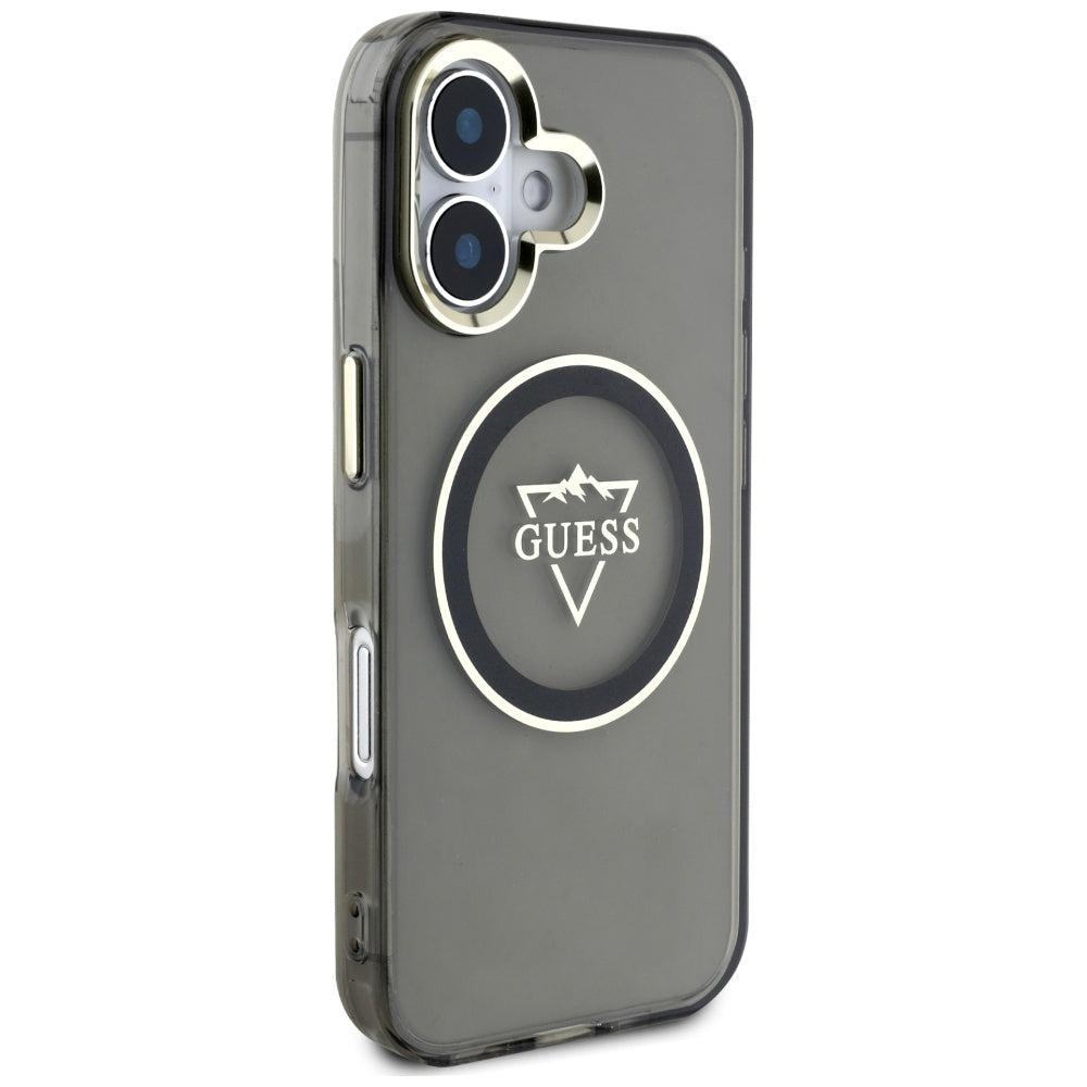 Etui MagSafe dla Apple iPhone 16, Guess, IML Metal Mountain Logo, Czarne