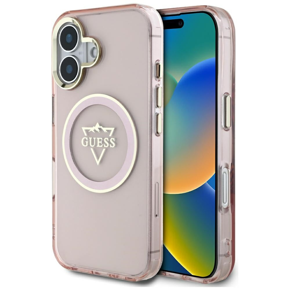 Etui MagSafe dla Apple iPhone 16, Guess, IML Metal Mountain Logo, Różowy