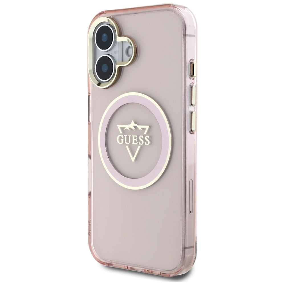 Etui MagSafe dla Apple iPhone 16, Guess, IML Metal Mountain Logo, Różowy