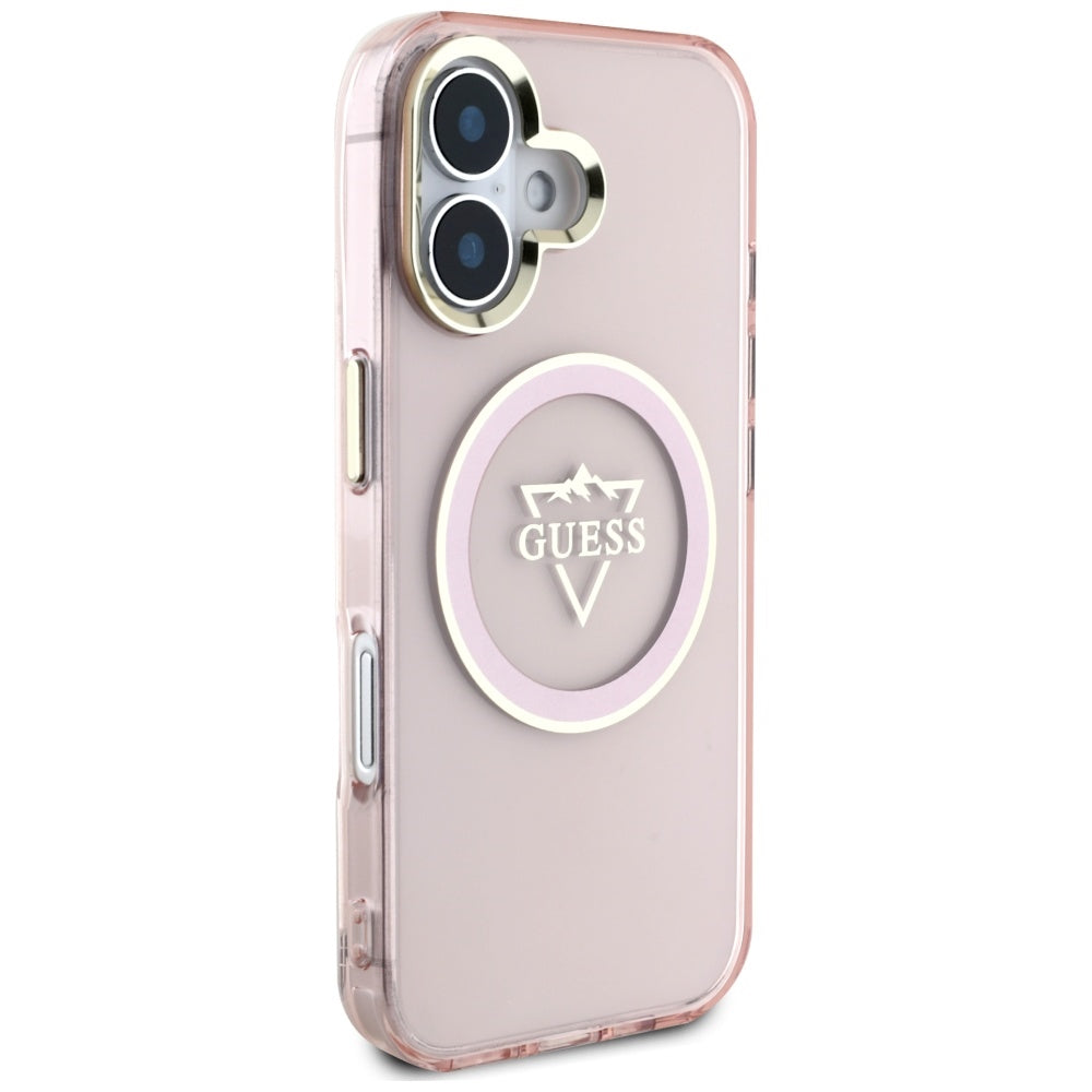 Etui MagSafe dla Apple iPhone 16, Guess, IML Metal Mountain Logo, Różowy
