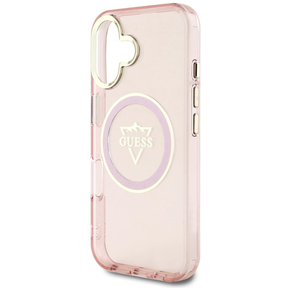 Etui MagSafe dla Apple iPhone 16, Guess, IML Metal Mountain Logo, Różowy