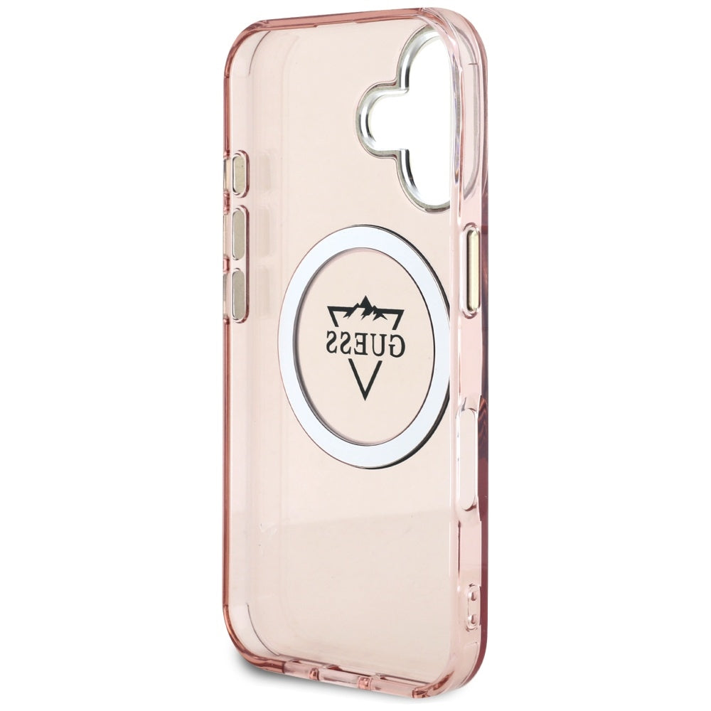 Etui MagSafe dla Apple iPhone 16, Guess, IML Metal Mountain Logo, Różowy