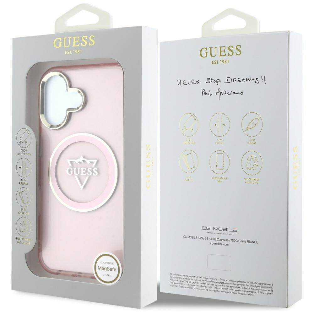 Etui MagSafe dla Apple iPhone 16, Guess, IML Metal Mountain Logo, Różowy