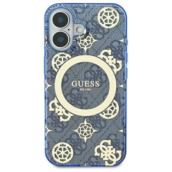 Etui MagSafe dla Apple iPhone 16, Guess, IML Peony On 4G Background, Niebieskie