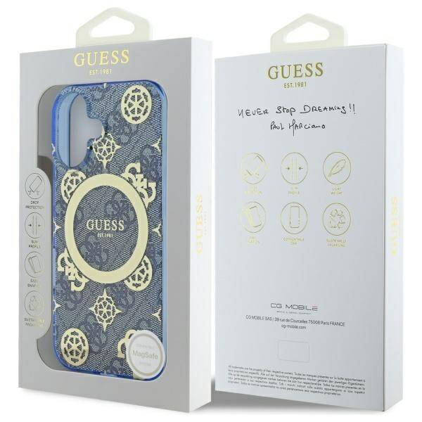 Etui MagSafe dla Apple iPhone 16, Guess, IML Peony On 4G Background, Niebieskie