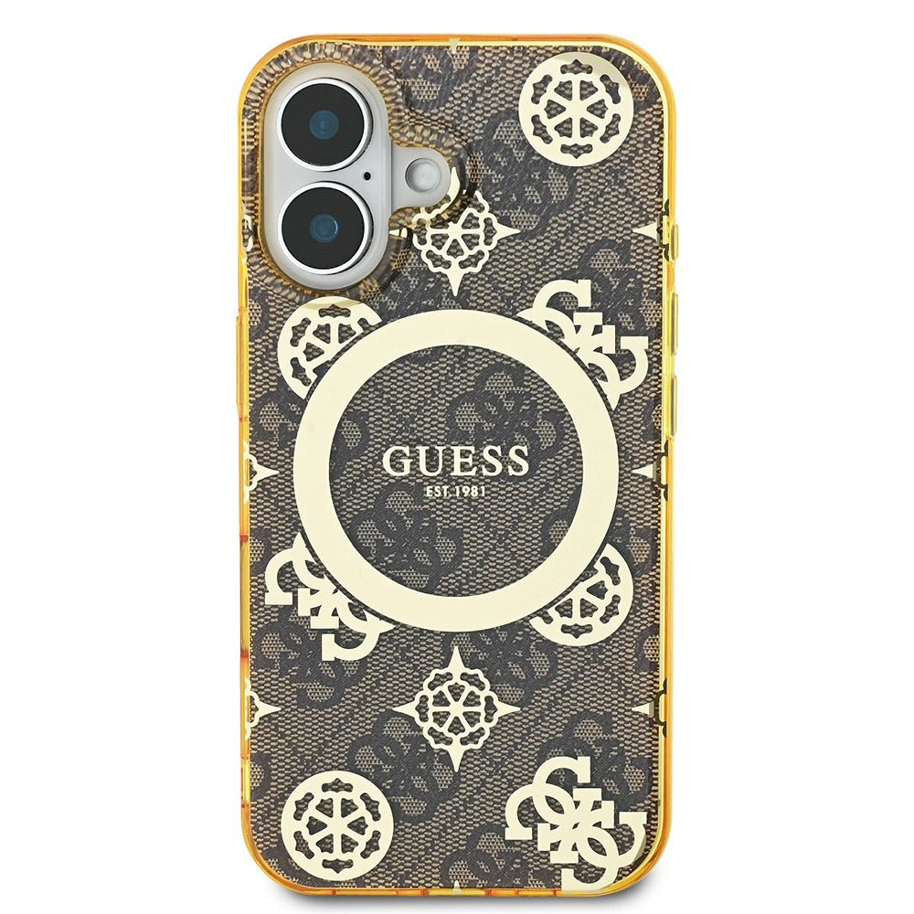 Etui MagSafe dla Apple iPhone 16, Guess, IML Peony On 4G Background, Brązowy