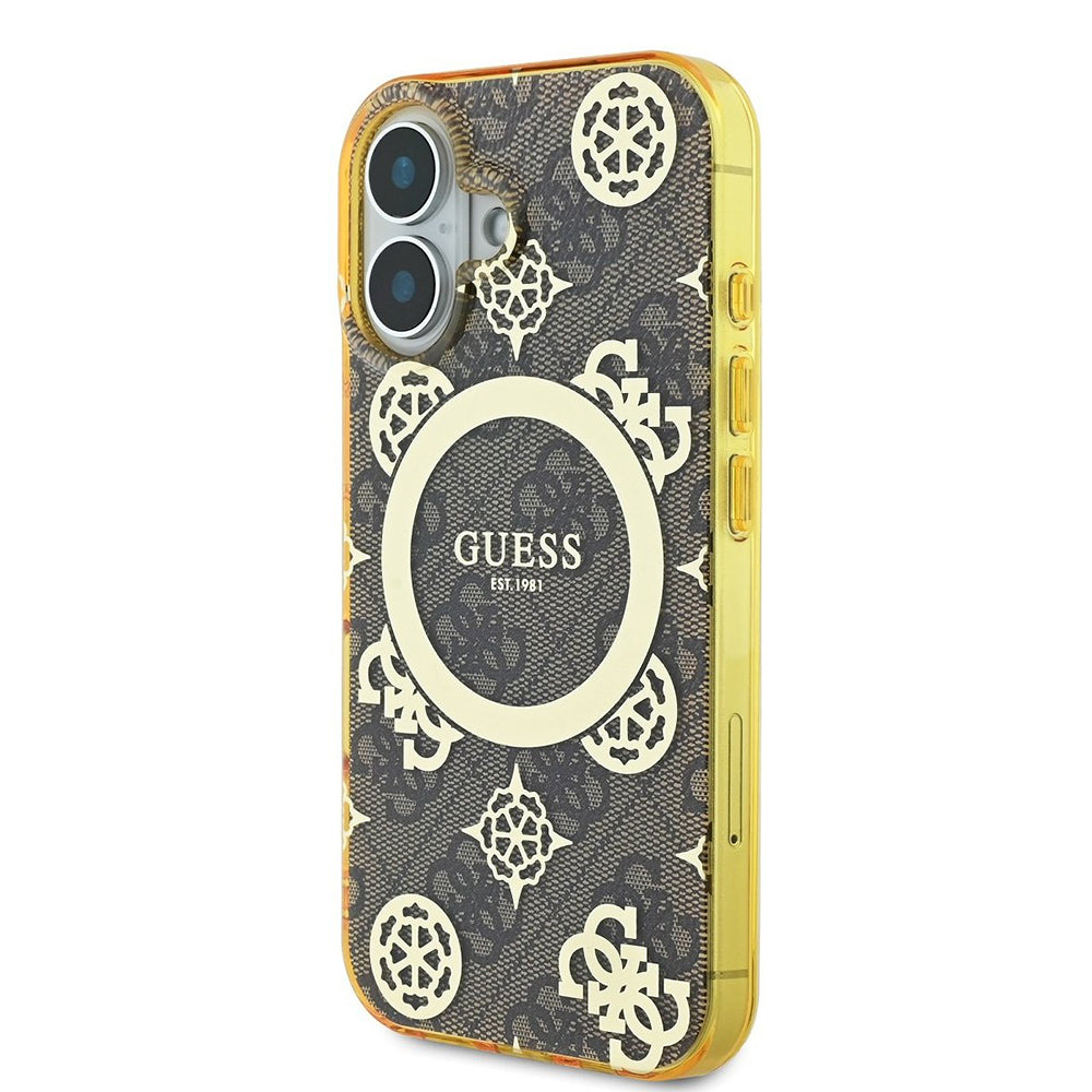 Etui MagSafe dla Apple iPhone 16, Guess, IML Peony On 4G Background, Brązowy