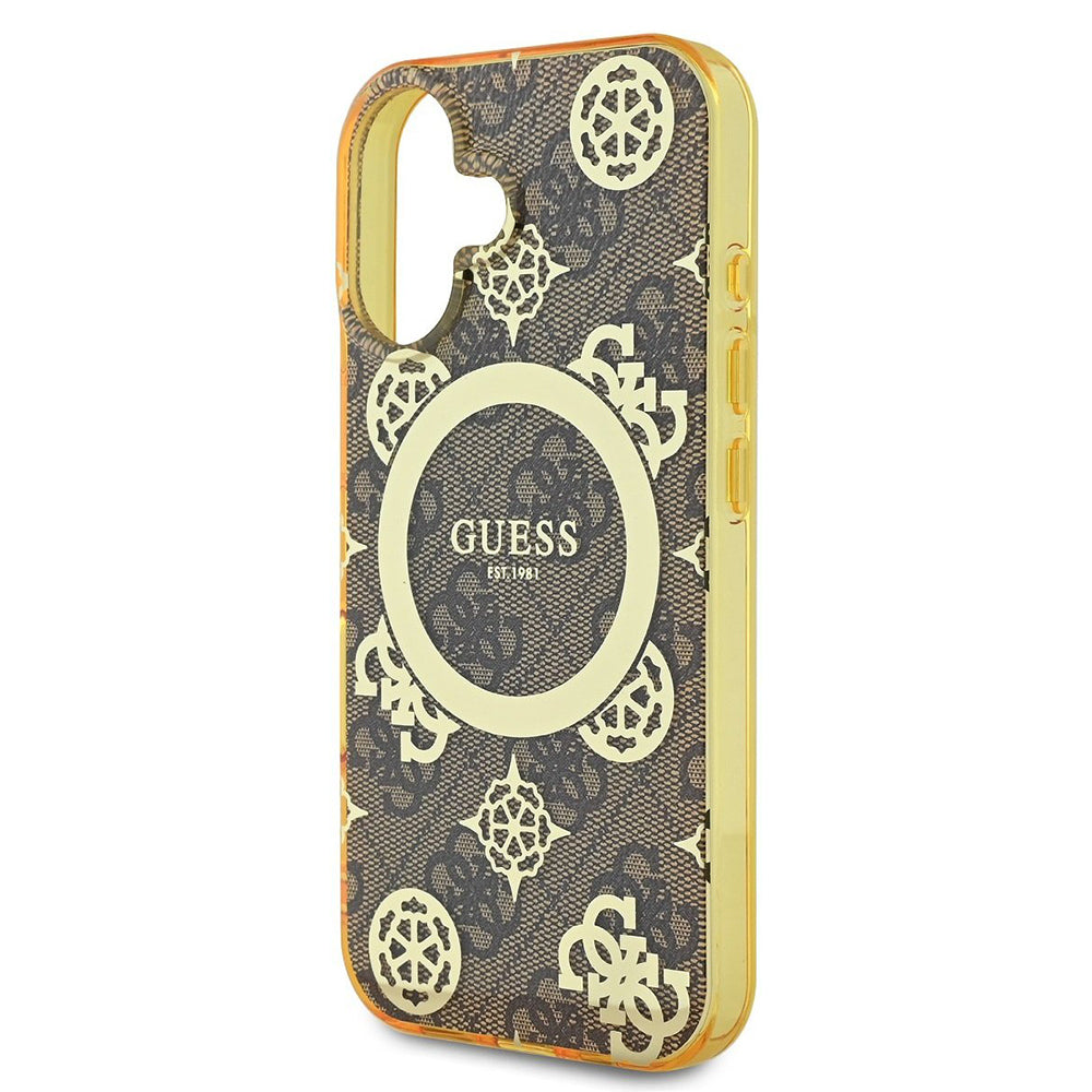 Etui MagSafe dla Apple iPhone 16, Guess, IML Peony On 4G Background, Brązowy