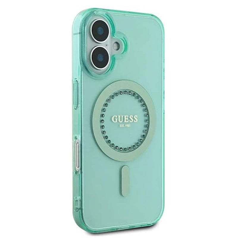 Etui MagSafe dla Apple iPhone 16, Guess, IML Rhinestone, Zielony