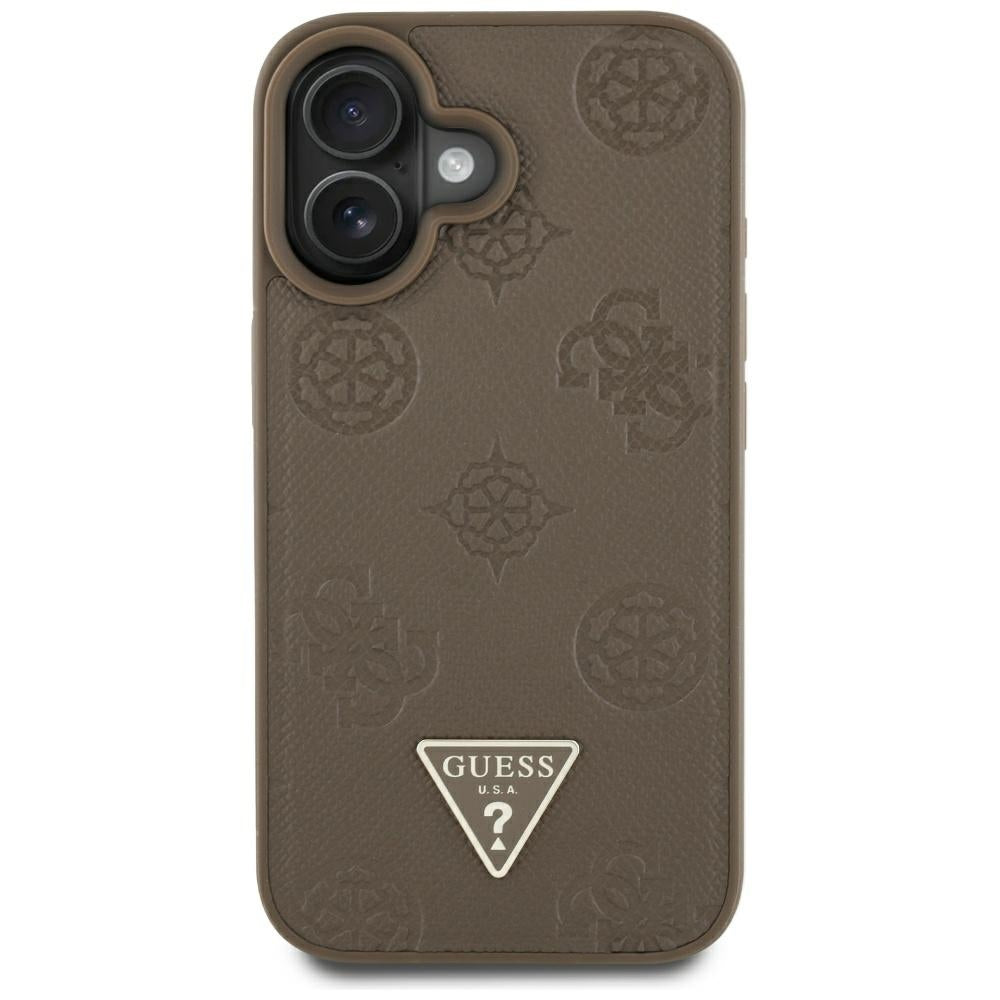 Etui MagSafe dla Apple iPhone 16, Guess, Peony Grained Hot Stamp Triangle, Brązowy