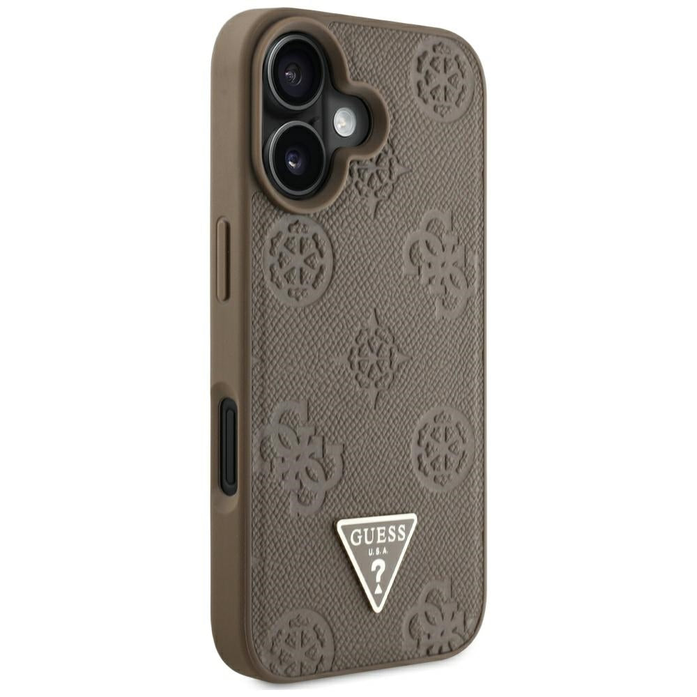Etui MagSafe dla Apple iPhone 16, Guess, Peony Grained Hot Stamp Triangle, Brązowy