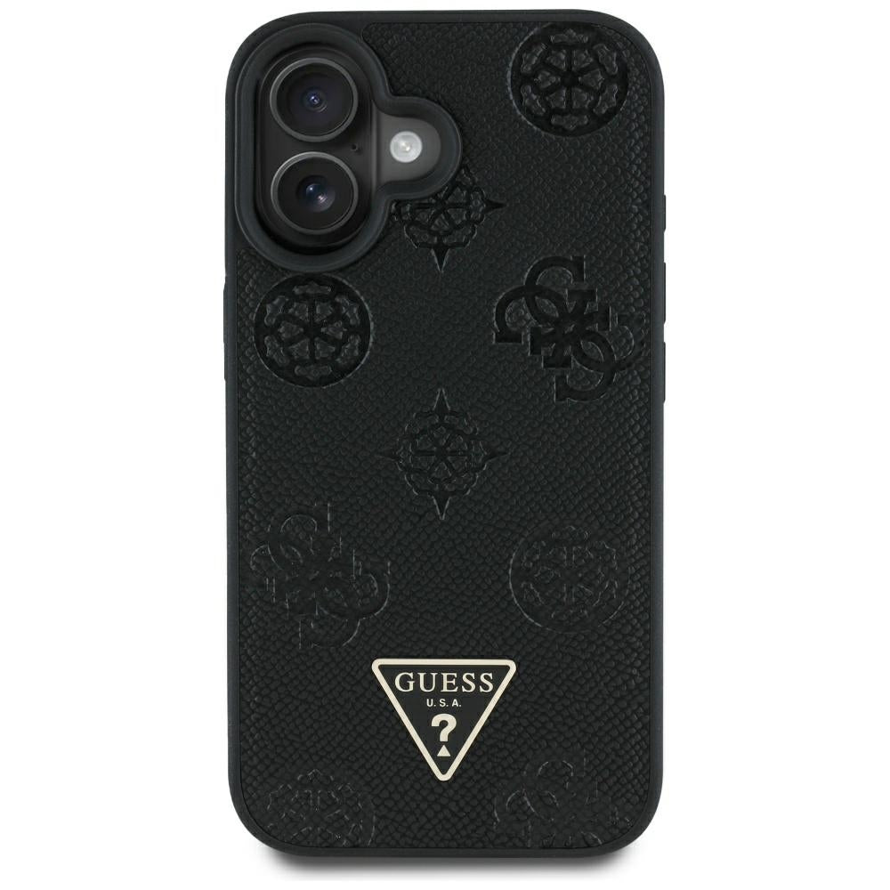 Etui MagSafe dla Apple iPhone 16, Guess, Peony Grained Hot Stamp Triangle, Czarne