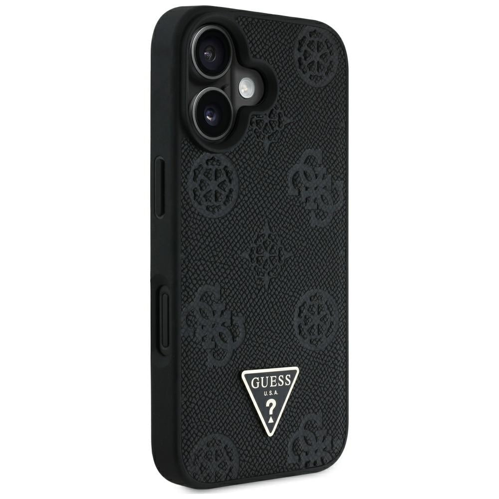 Etui MagSafe dla Apple iPhone 16, Guess, Peony Grained Hot Stamp Triangle, Czarne