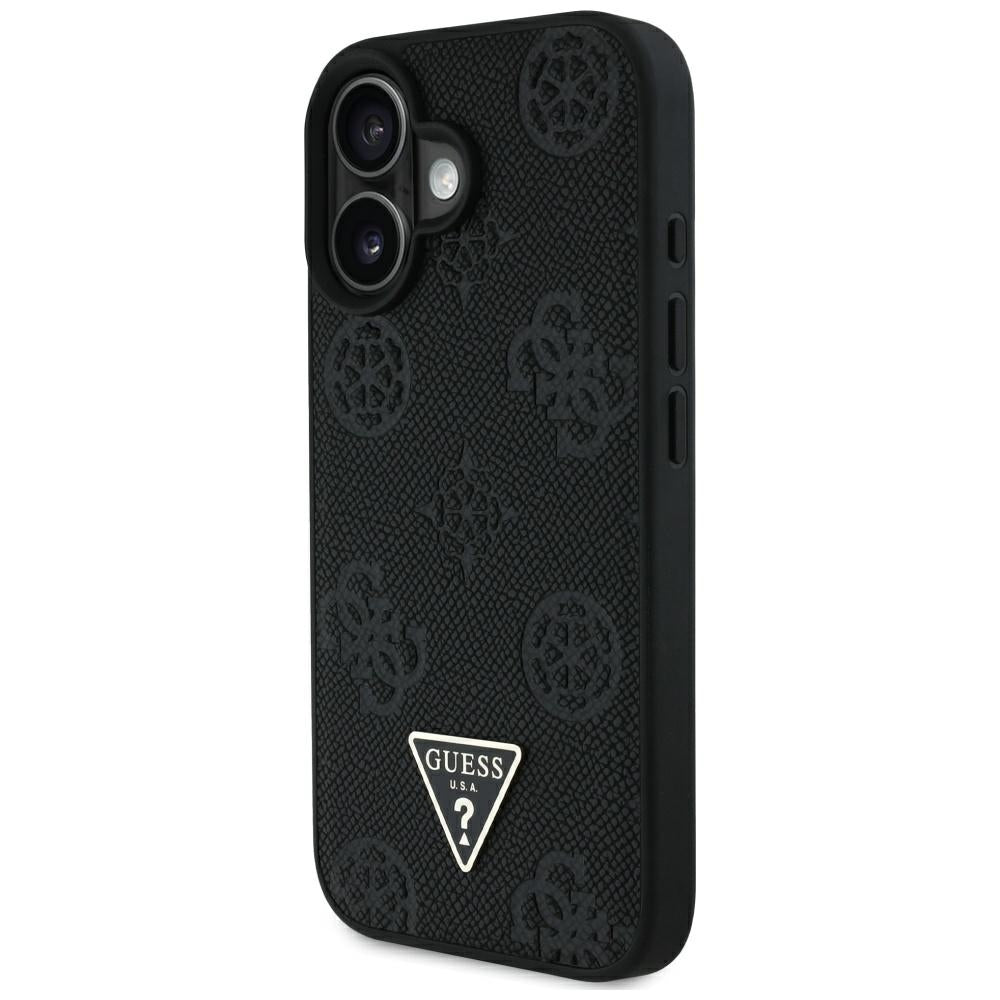 Etui MagSafe dla Apple iPhone 16, Guess, Peony Grained Hot Stamp Triangle, Czarne