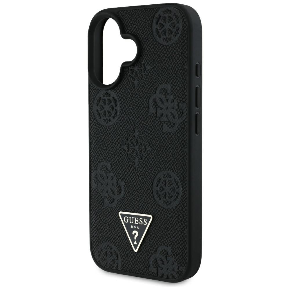 Etui MagSafe dla Apple iPhone 16, Guess, Peony Grained Hot Stamp Triangle, Czarne