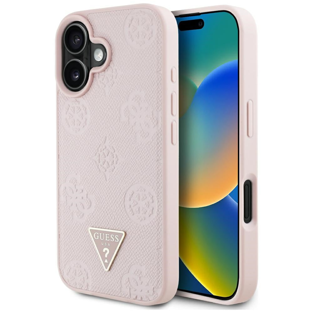 Etui MagSafe dla Apple iPhone 16, Guess, Peony Grained Hot Stamp Triangle, Różowy