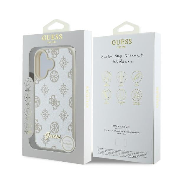Etui MagSafe dla Apple iPhone 16, Guess, Peony Script, Białe