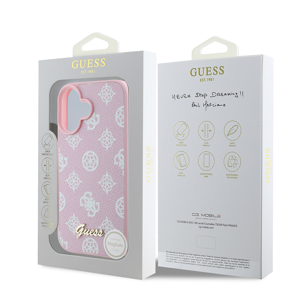 Etui MagSafe dla Apple iPhone 16, Guess, Peony Script, Różowy