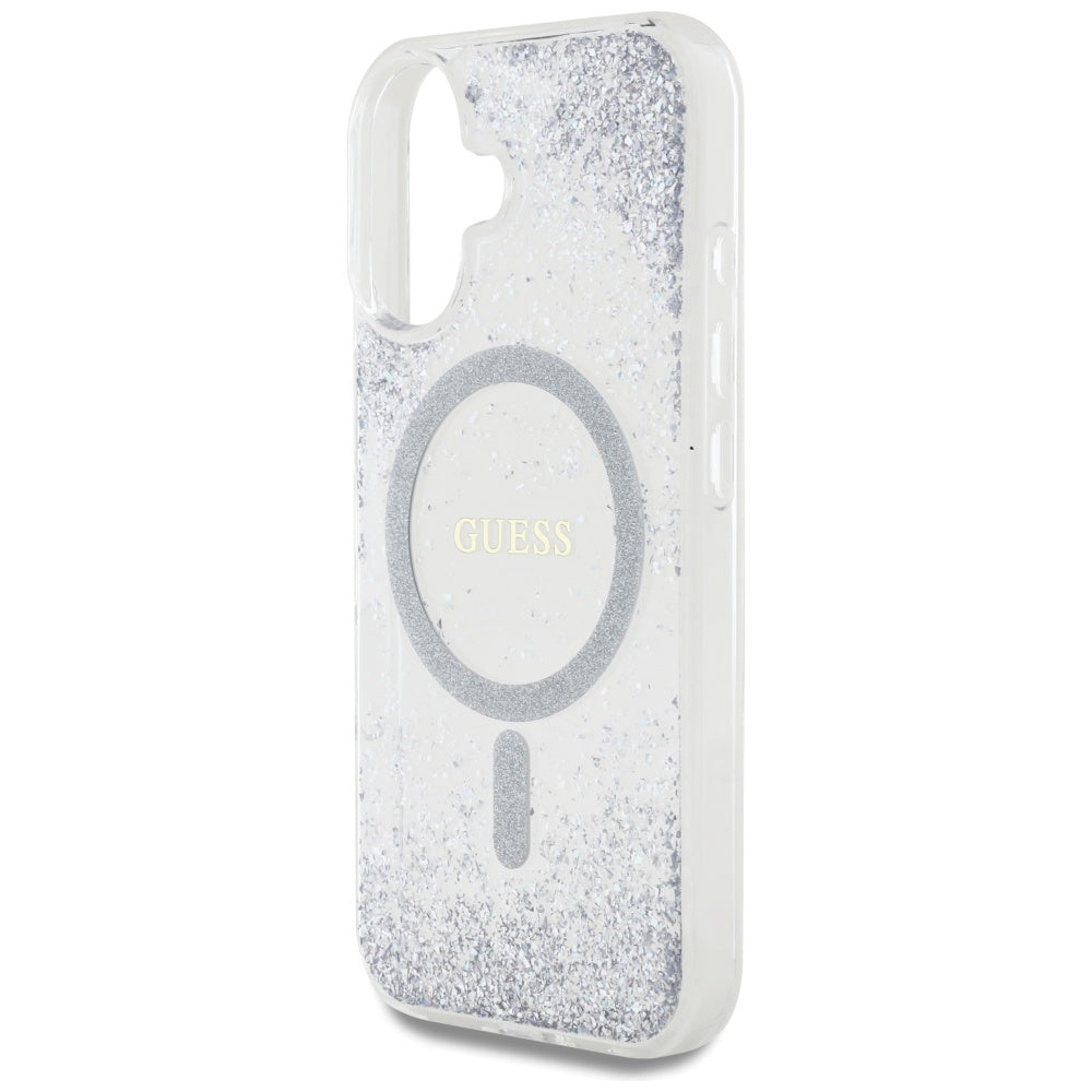 Etui MagSafe dla Apple iPhone 16, Guess, Resin Gradient Glitter, Srebrne