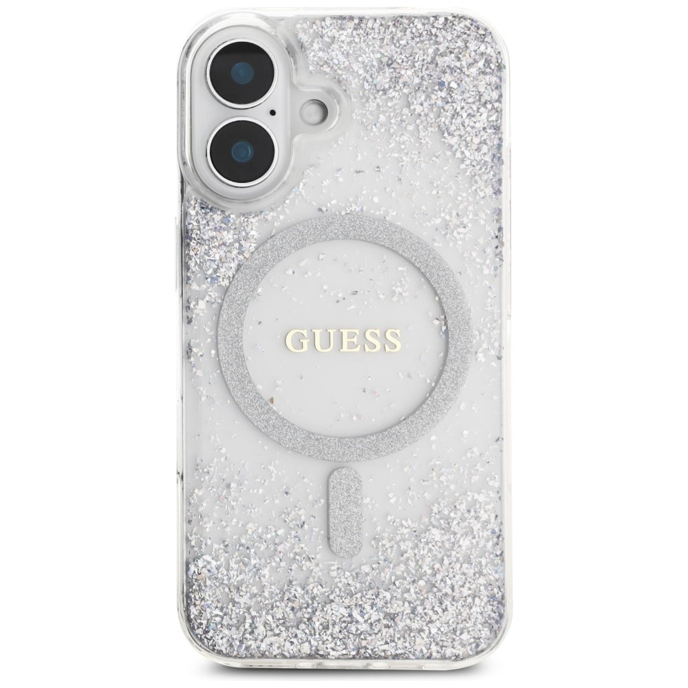 Etui MagSafe dla Apple iPhone 16, Guess, Resin Gradient Glitter, Srebrne
