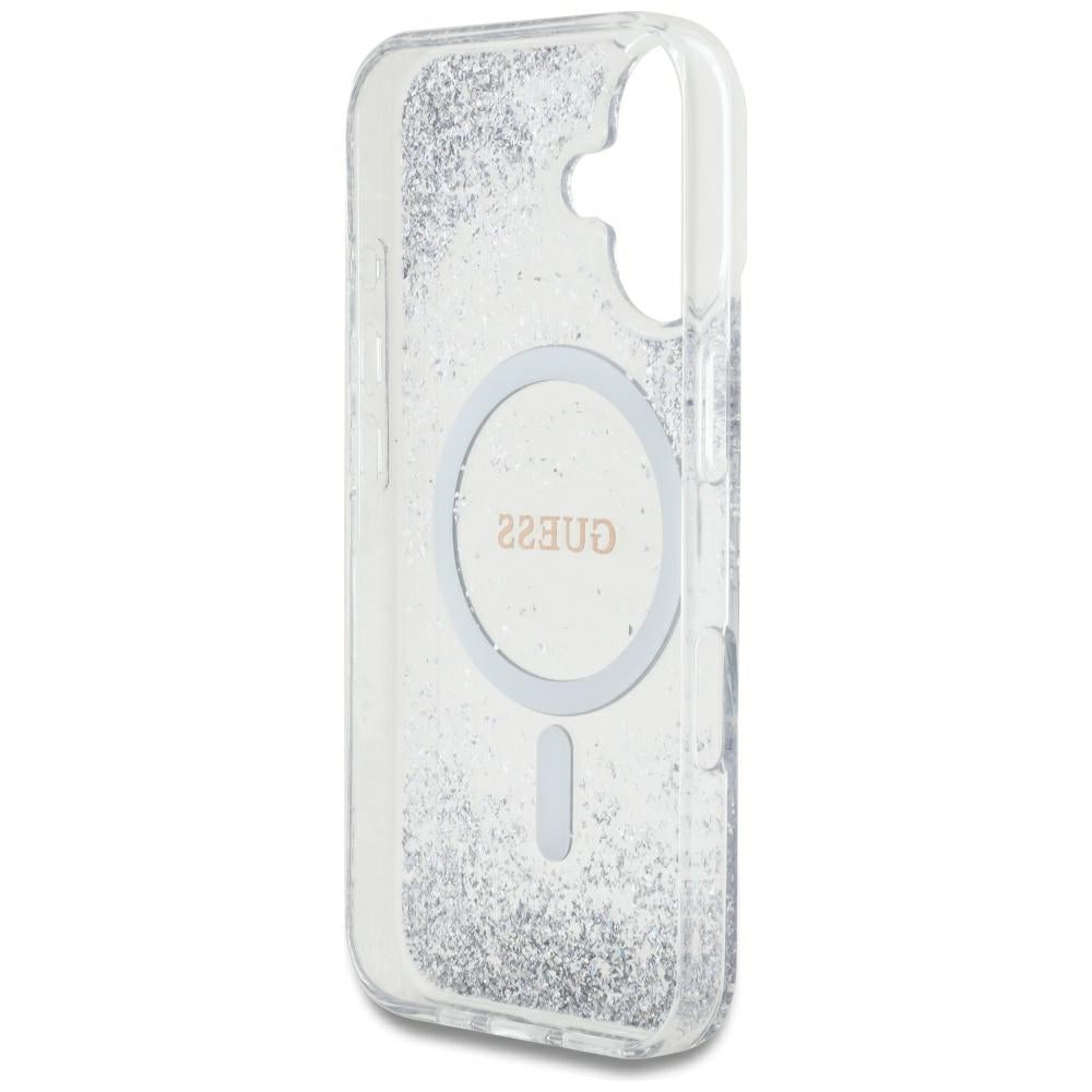 Etui MagSafe dla Apple iPhone 16, Guess, Resin Gradient Glitter, Srebrne