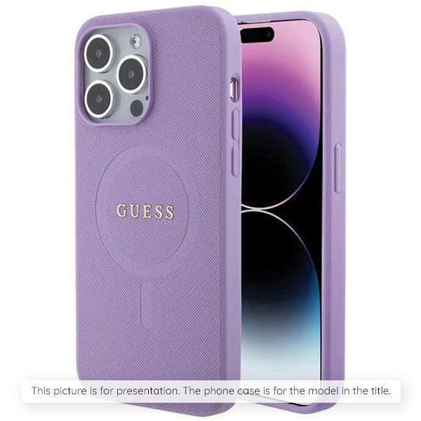Etui MagSafe dla Apple iPhone 16, Guess, Saffiano, Fioletowy