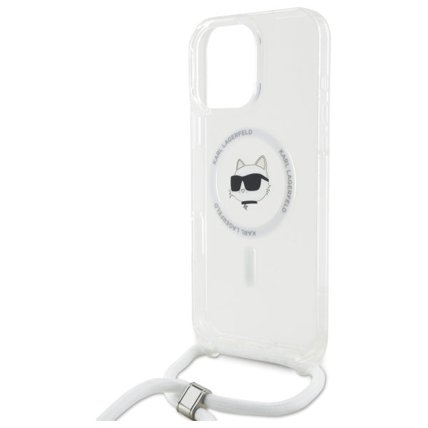 Etui MagSafe dla Apple iPhone 16, Karl Lagerfeld, IML Crossbody Choupette's Head with Strap, Przezroczyste