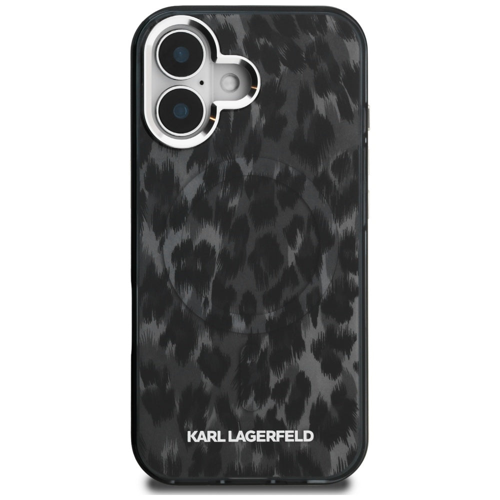 Etui MagSafe dla Apple iPhone 16, Karl Lagerfeld, Wzór Leopard IML, Czarne
