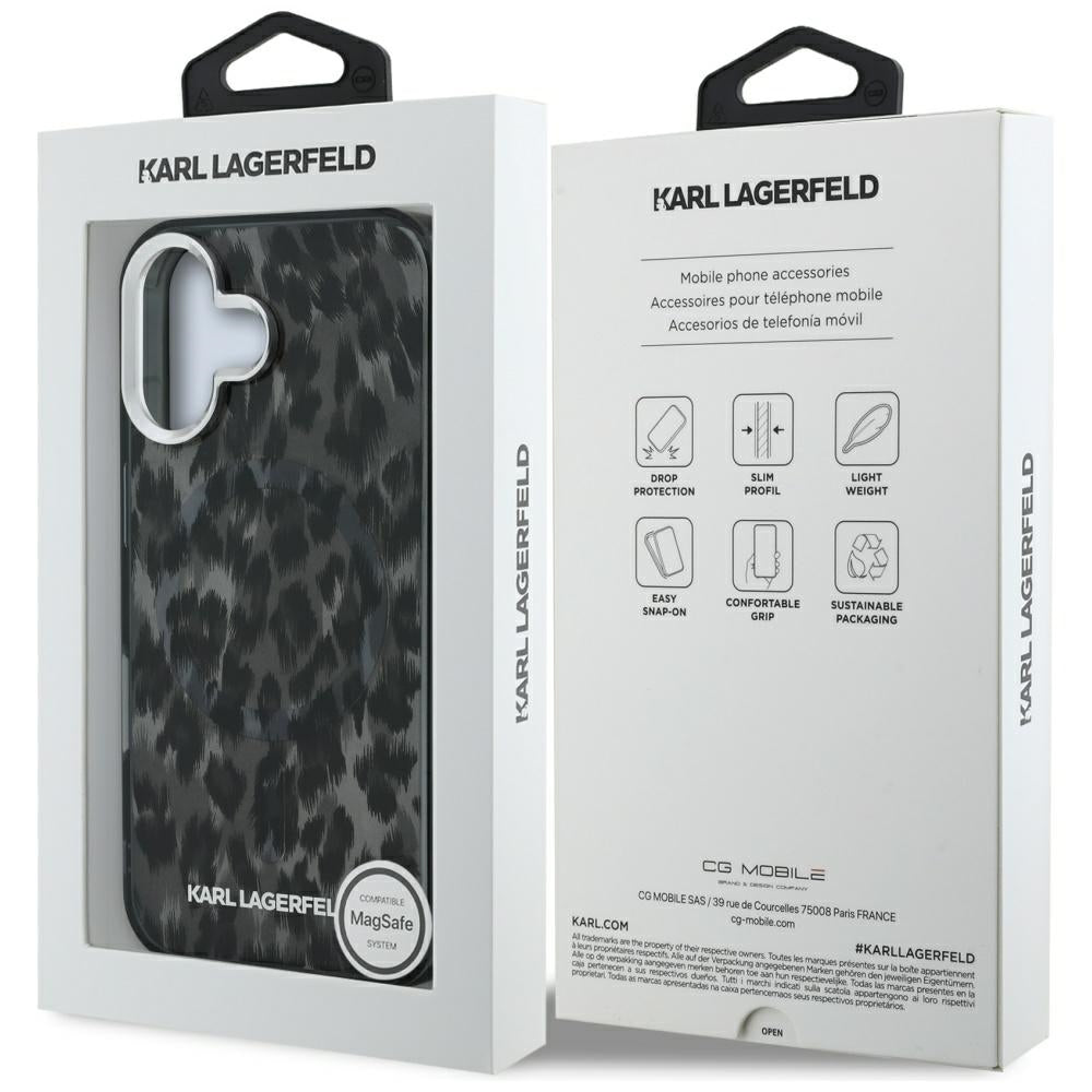 Etui MagSafe dla Apple iPhone 16, Karl Lagerfeld, Wzór Leopard IML, Czarne