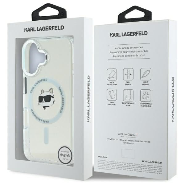 MagSafe Case for Apple iPhone 16, Karl Lagerfeld, IML Metal Choupette's Head, White