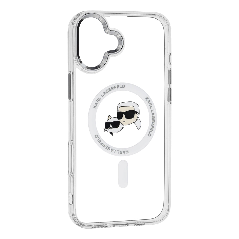 Etui MagSafe dla Apple iPhone 16, Karl Lagerfeld, IML Metal Karl & Choupette's Heads, Białe