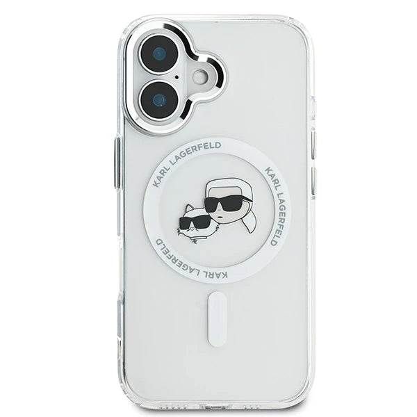 Etui MagSafe dla Apple iPhone 16, Karl Lagerfeld, IML Metal Karl & Choupette's Heads, Białe