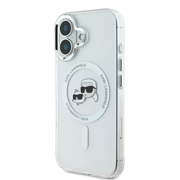 Etui MagSafe dla Apple iPhone 16, Karl Lagerfeld, IML Metal Karl & Choupette's Heads, Białe