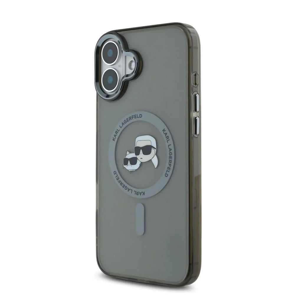Etui MagSafe dla Apple iPhone 16, Karl Lagerfeld, IML Metal Karl & Choupette's Heads, Czarne