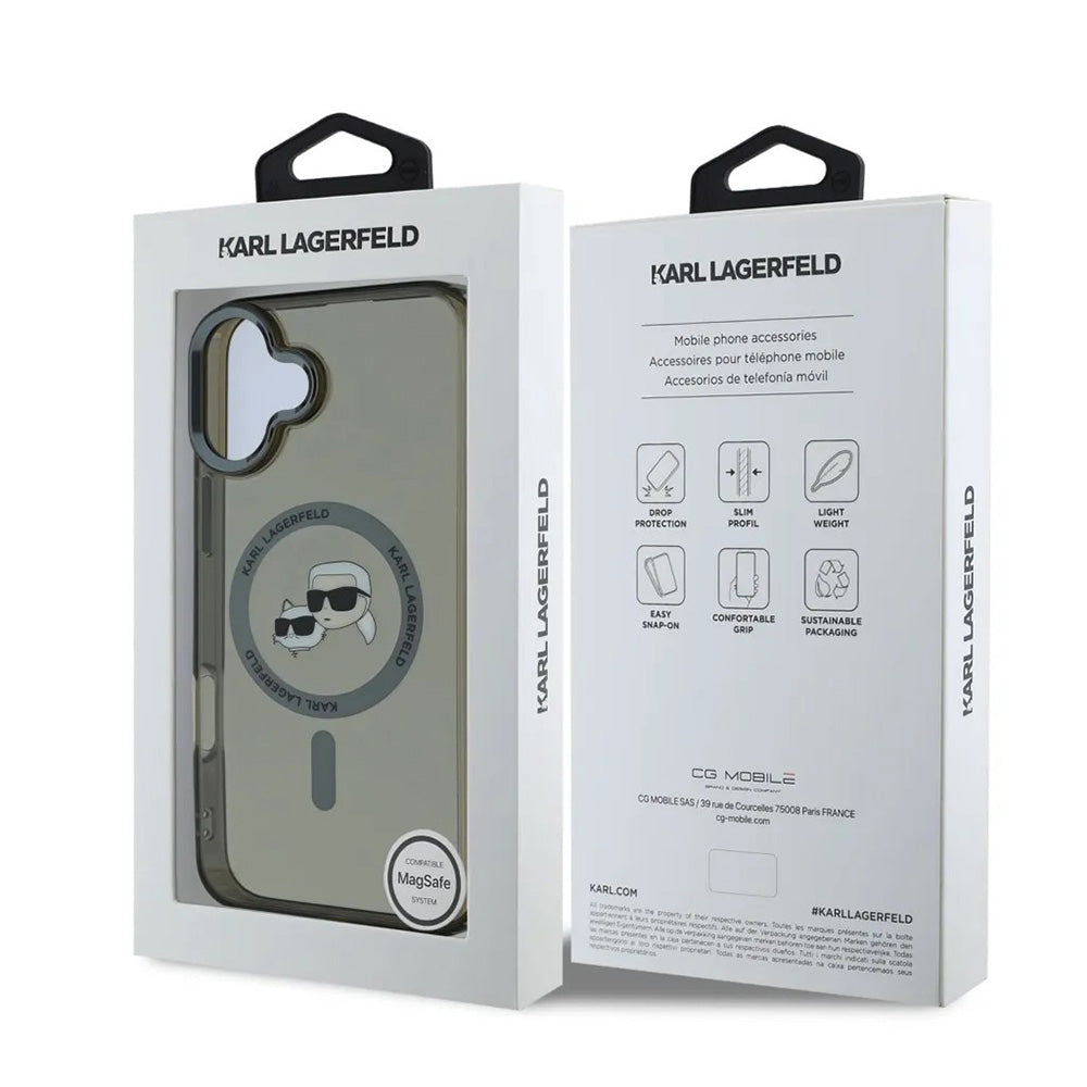 Etui MagSafe dla Apple iPhone 16, Karl Lagerfeld, IML Metal Karl & Choupette's Heads, Czarne