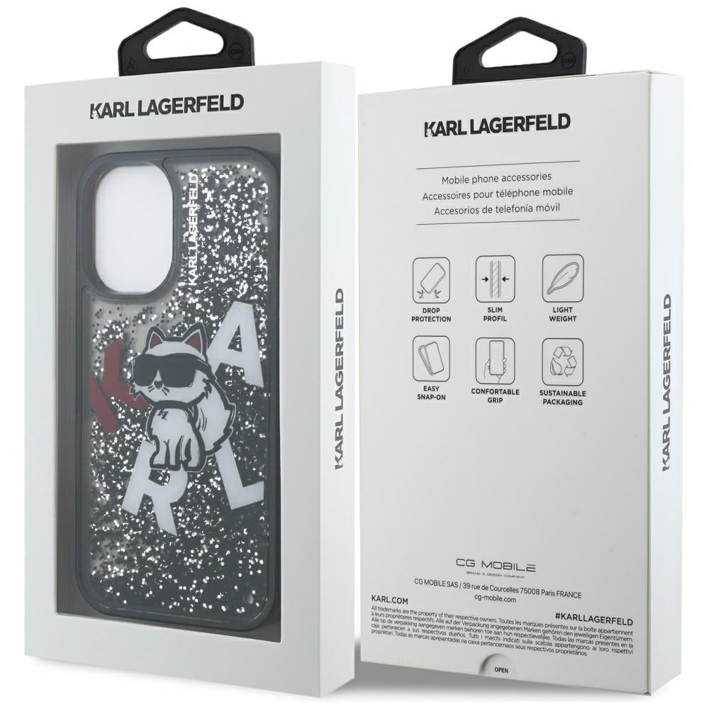 Etui MagSafe dla Apple iPhone 16, Karl Lagerfeld, Liquid Glitter Choupette Logo, Czarne