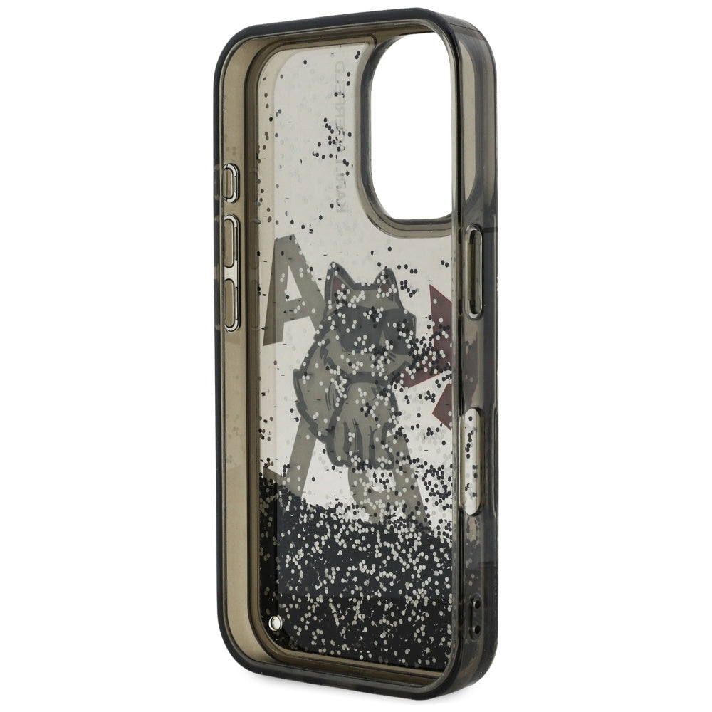 Etui MagSafe dla Apple iPhone 16, Karl Lagerfeld, Liquid Glitter Choupette Logo, Czarne
