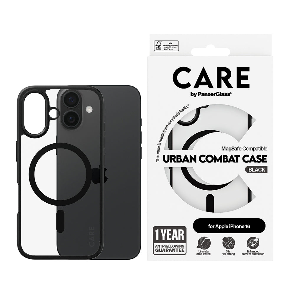 Etui MagSafe dla Apple iPhone 16, PanzerGlass, Care Urban Combat, Czarne Przezroczyste
