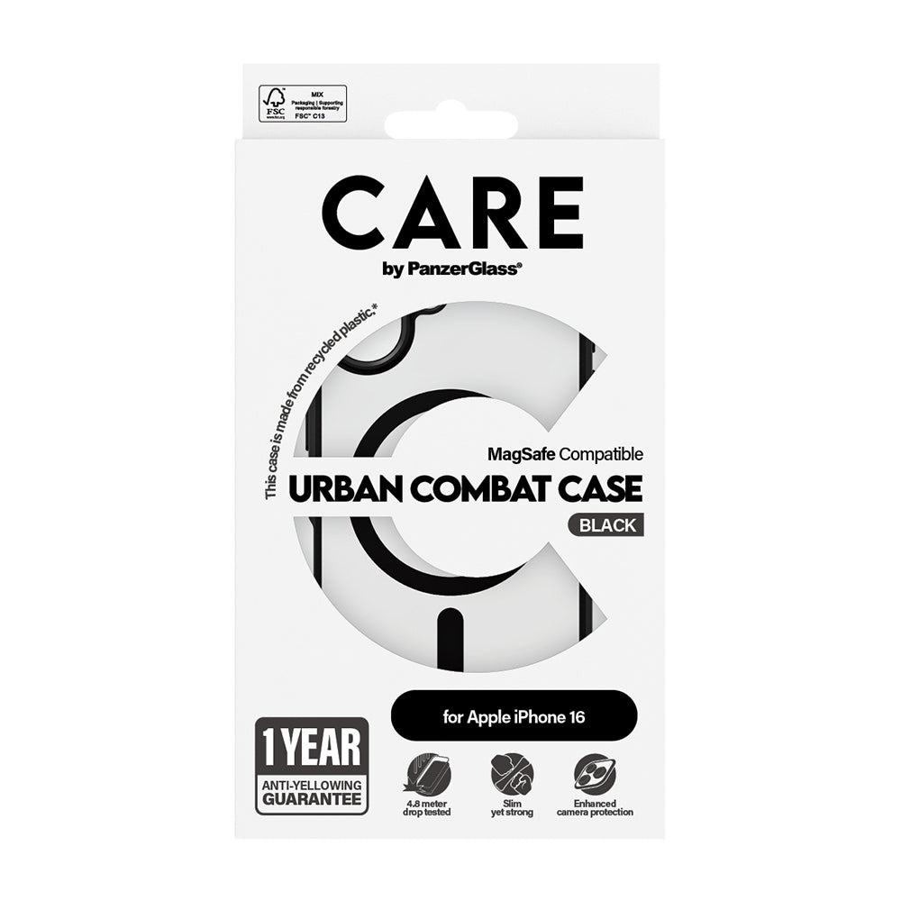 Etui MagSafe dla Apple iPhone 16, PanzerGlass, Care Urban Combat, Czarne Przezroczyste